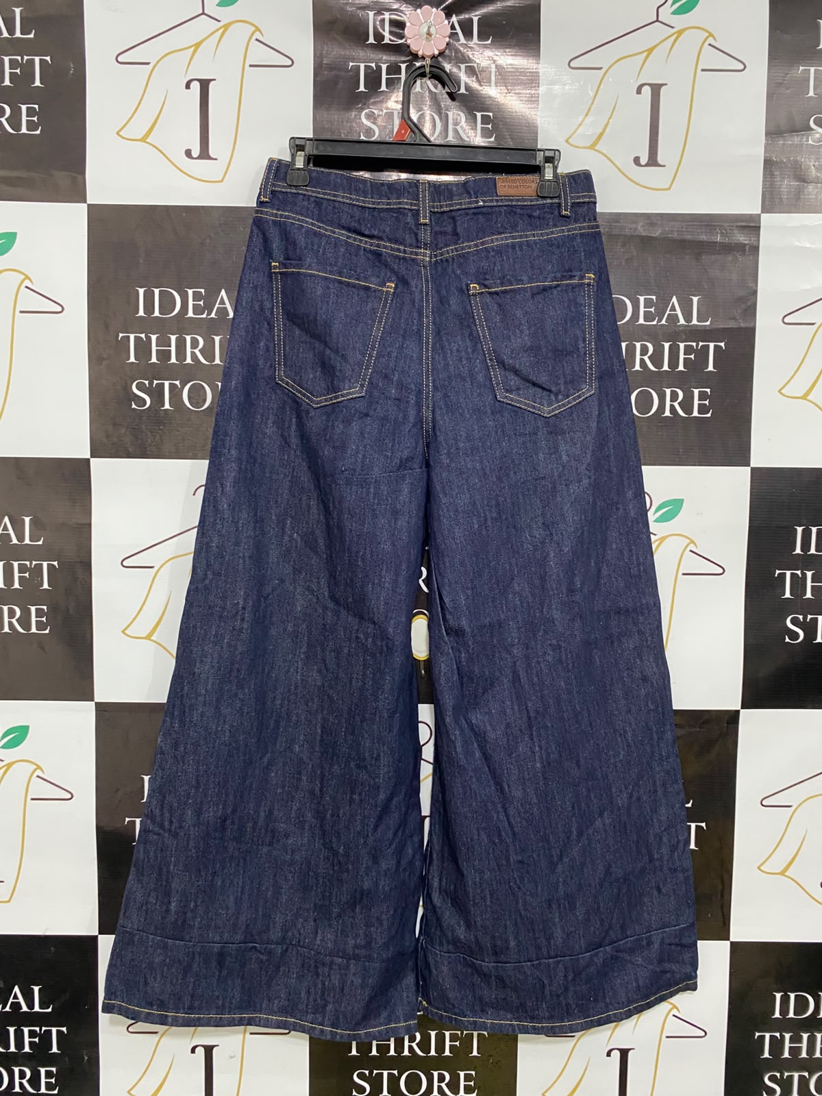 UNITED COLOR |L| WAIST 30| A44| DARK INDIGO DENIM HIGH-WAISTED WIDE-LEG TECHNICAL UTILITY JEANS