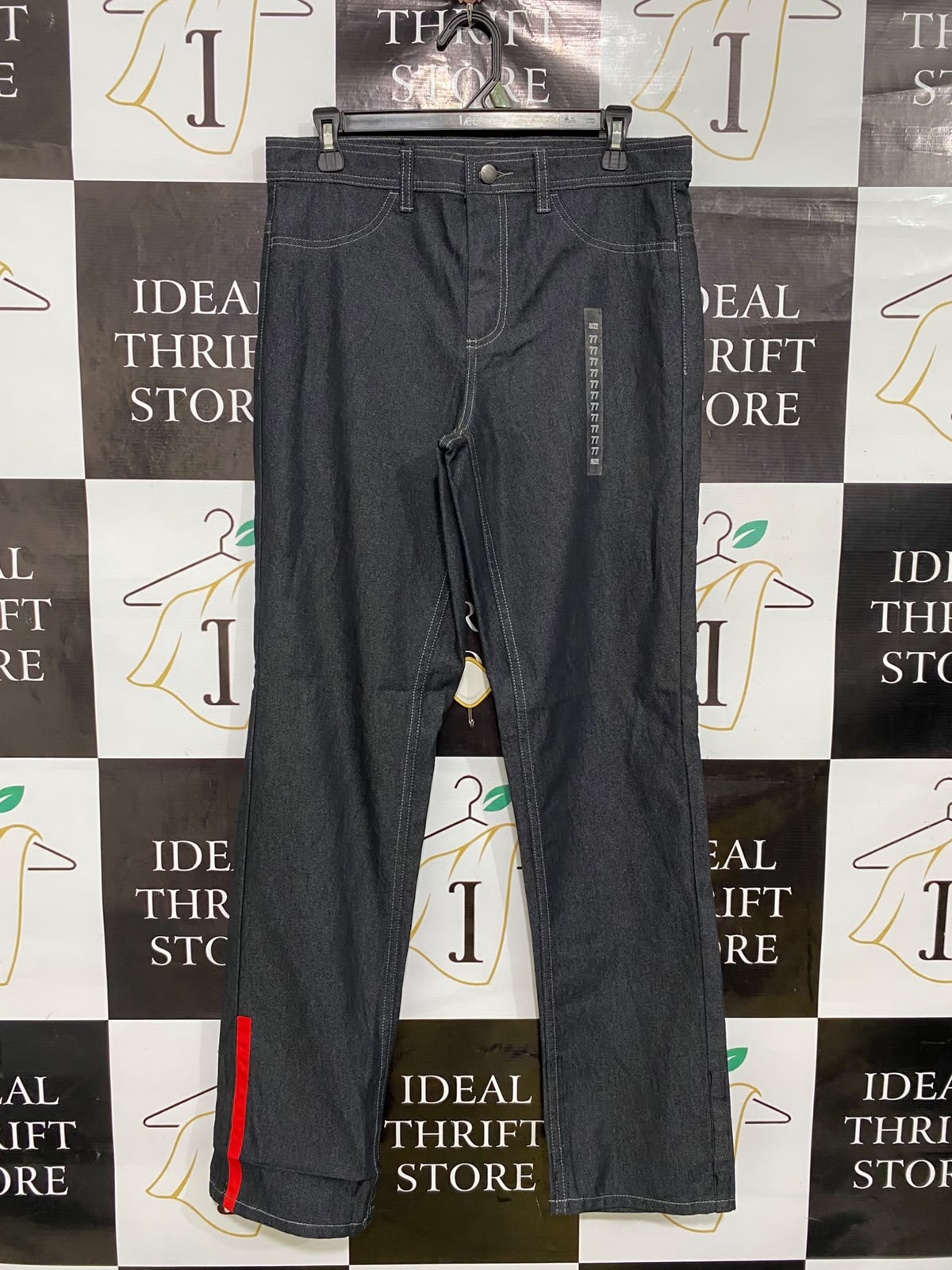 MCDONALS APPAREL |L| WAIST 32| A44| CHARCOAL GREY DENIM RED-ACCENT TECHNICAL UTILITY TROUSERS