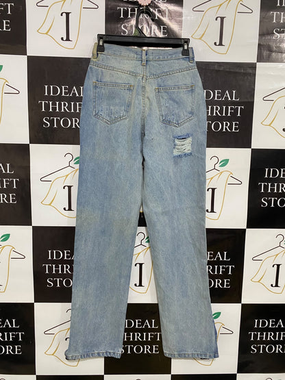 REBELLIOUS |S| WAIST 26| A44| LIGHT WASH SPLIT-HEM TECHNICAL UTILITY DENIM JEANS