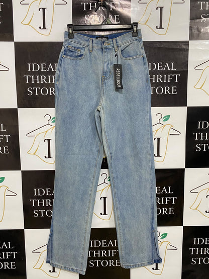 REBELLIOUS |S| WAIST 26| A44| LIGHT WASH SPLIT-HEM TECHNICAL UTILITY DENIM JEANS