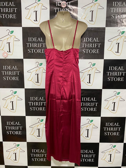 SHEIN |M| BUST 16| A45| MAGENTA SATIN COWL-NECK TECHNICAL UTILITY SLIP DRESS