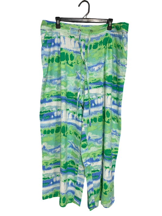 KATIES |XXL| WAIST 38| A45| GREEN AND BLUE TIE-DYE TECHNICAL UTILITY WIDE-LEG TROUSERS