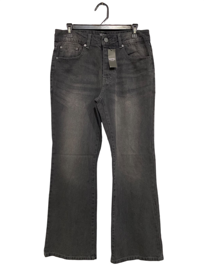 BOOHOO |L| WAIST 32| A45| WASHED BLACK FLARED TECHNICAL UTILITY DENIM JEANS