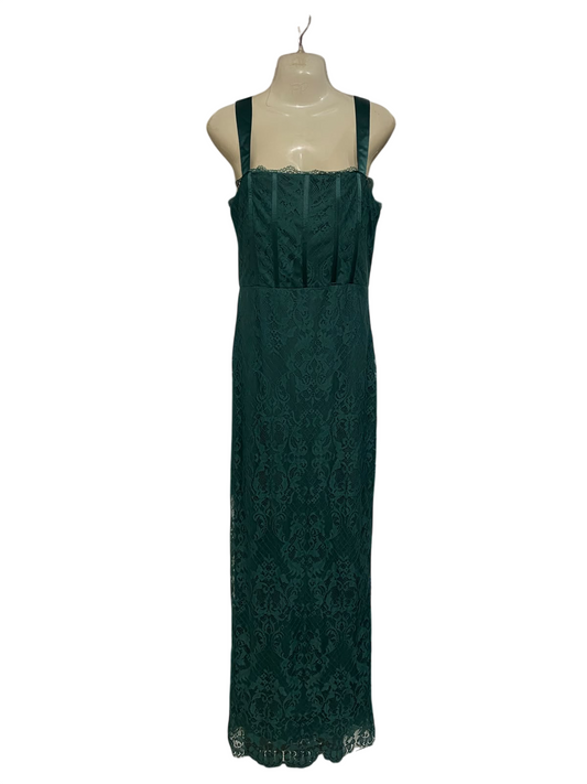 LULUS |M| BUST 16| A45| DARK GREEN LACE CORSET-STYLE TECHNICAL UTILITY MAXI DRESS