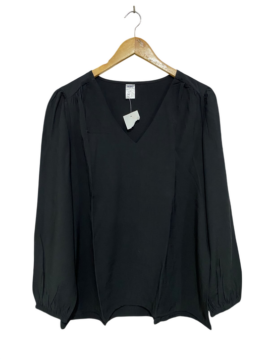 ANKO |L| BUST 22| A45| BLACK V-NECK GATHERED-SHOULDER TECHNICAL UTILITY BLOUSE