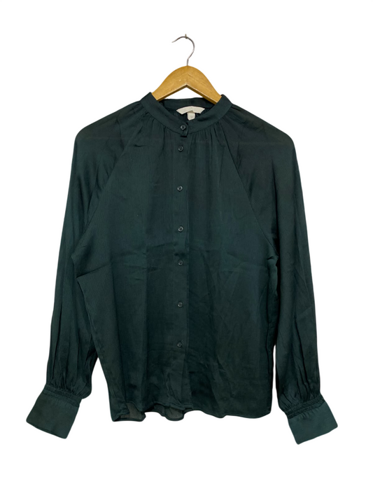 H&M |S| BUST 21| A45| DARK GREEN GATHERED-NECK TECHNICAL UTILITY BLOUSE