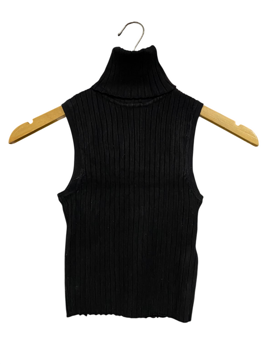 ZARA |S| BUST 10| A45| BLACK RIBBED TURTLENECK SLEEVELESS TECHNICAL UTILITY TOP