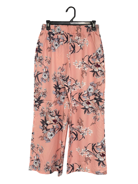 |L| WAIST 28| A45| PEACH FLORAL WIDE-LEG TECHNICAL UTILITY TROUSERS