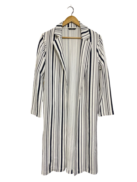 GEORGE |M| BUST 21| A46| WHITE AND BLACK VERTICAL-STRIPE TECHNICAL UTILITY DUSTER COAT