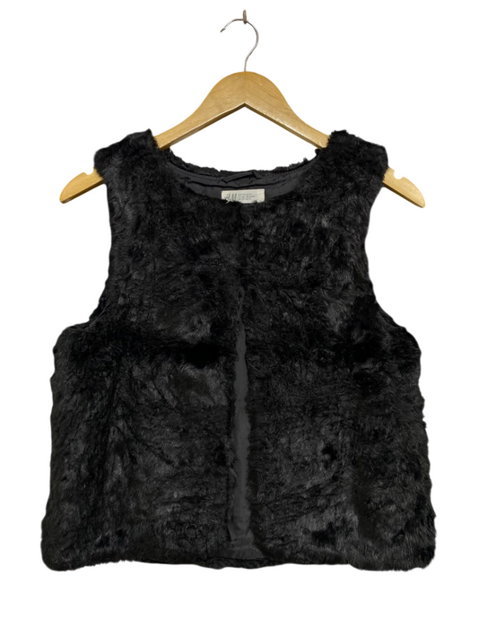 H&M |S| BUST 18| A46| BLACK FAUX-FUR TECHNICAL UTILITY VEST