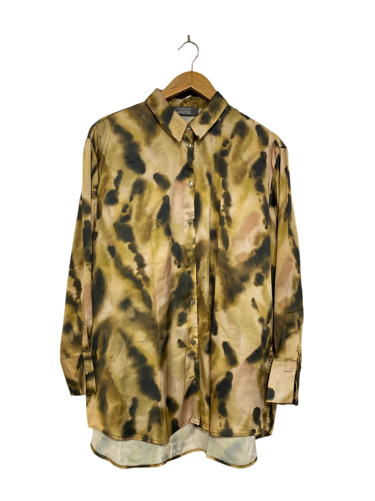 PRIMARK |L| BUST 24| A46| OLIVE AND BLACK TIE-DYE ABSTRACT-PRINT TECHNICAL UTILITY SHIRT