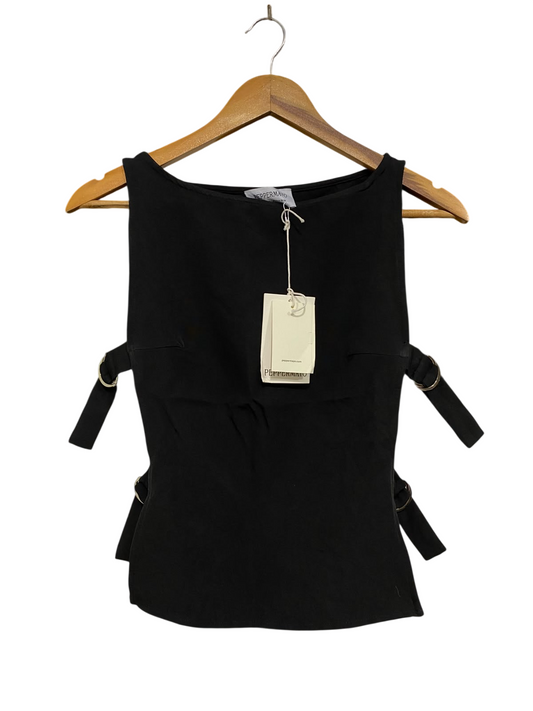 PRPPERMAYO |S| BUST 12| A46| BLACK BUCKLED-STRAP TECHNICAL UTILITY SLEEVELESS TOP