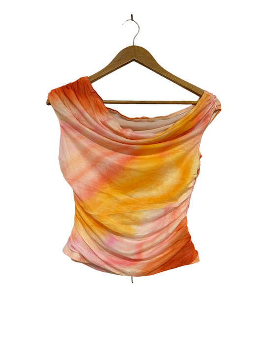 SHEIN |L| BUST 16| A46| ORANGE AND PINK TIE-DYE RUCHED TECHNICAL UTILITY TOP