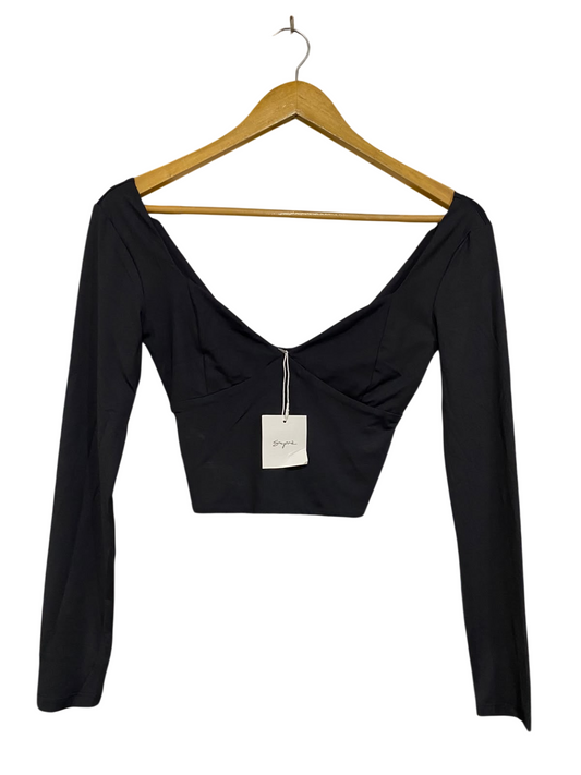SUPRE |XS| BUST 14| A46| BLACK V-NECK LONG-SLEEVE CROP TECHNICAL UTILITY TOP