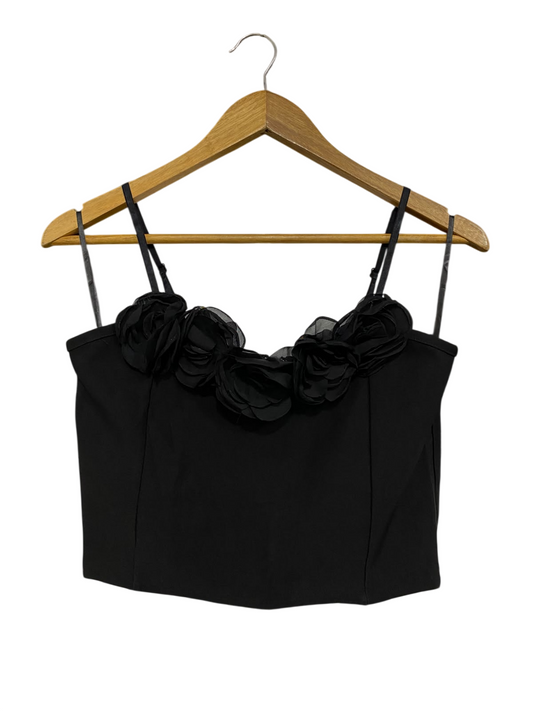 VALLEY GIRL |S| BUST 16| A46| BLACK ROSETTE-TRIM CROP CAMI TECHNICAL UTILITY TOP