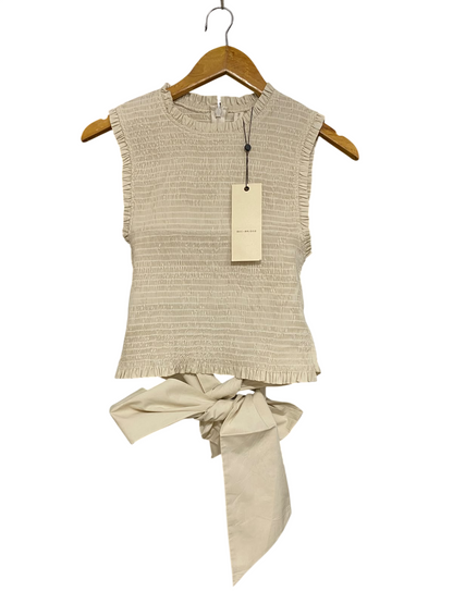 BEC BRIDGE |XS| BUST 13| A46| BEIGE SMOCKED TIE-HEM TECHNICAL UTILITY SLEEVELESS TOP