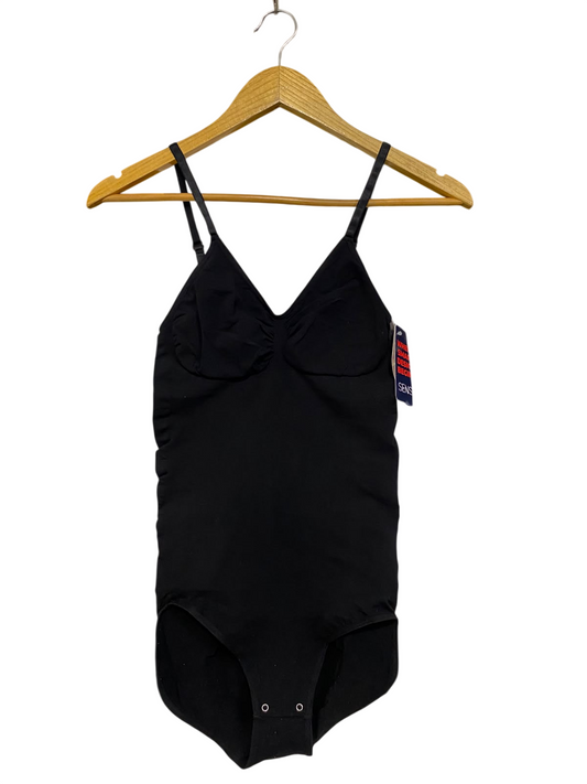 SLIMS |XS| BUST 11| A46| BLACK ADJUSTABLE-STRAP TECHNICAL UTILITY BODYSUIT