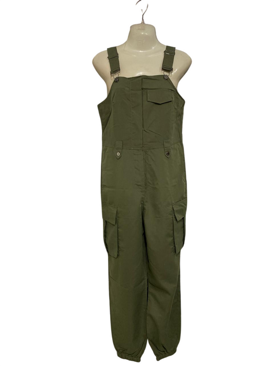 |XS| BUST 17| A45| OLIVE GREEN CARGO UTILITY OVERALLS JUMPSUIT