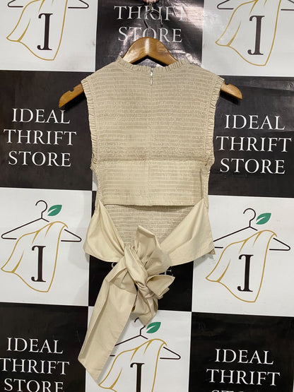 BEC BRIDGE |XS| BUST 13| A46| BEIGE SMOCKED TIE-HEM TECHNICAL UTILITY SLEEVELESS TOP