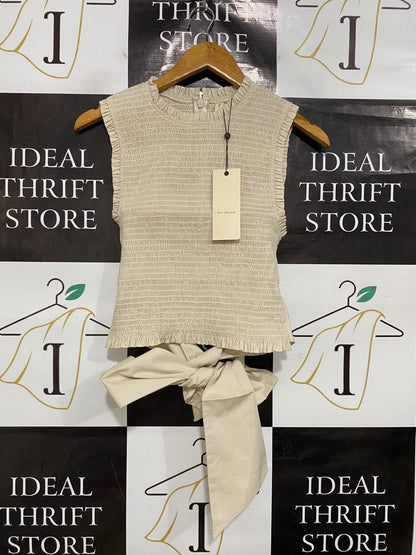 BEC BRIDGE |XS| BUST 13| A46| BEIGE SMOCKED TIE-HEM TECHNICAL UTILITY SLEEVELESS TOP