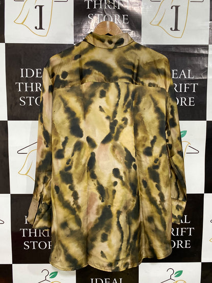 PRIMARK |L| BUST 24| A46| OLIVE AND BLACK TIE-DYE ABSTRACT-PRINT TECHNICAL UTILITY SHIRT