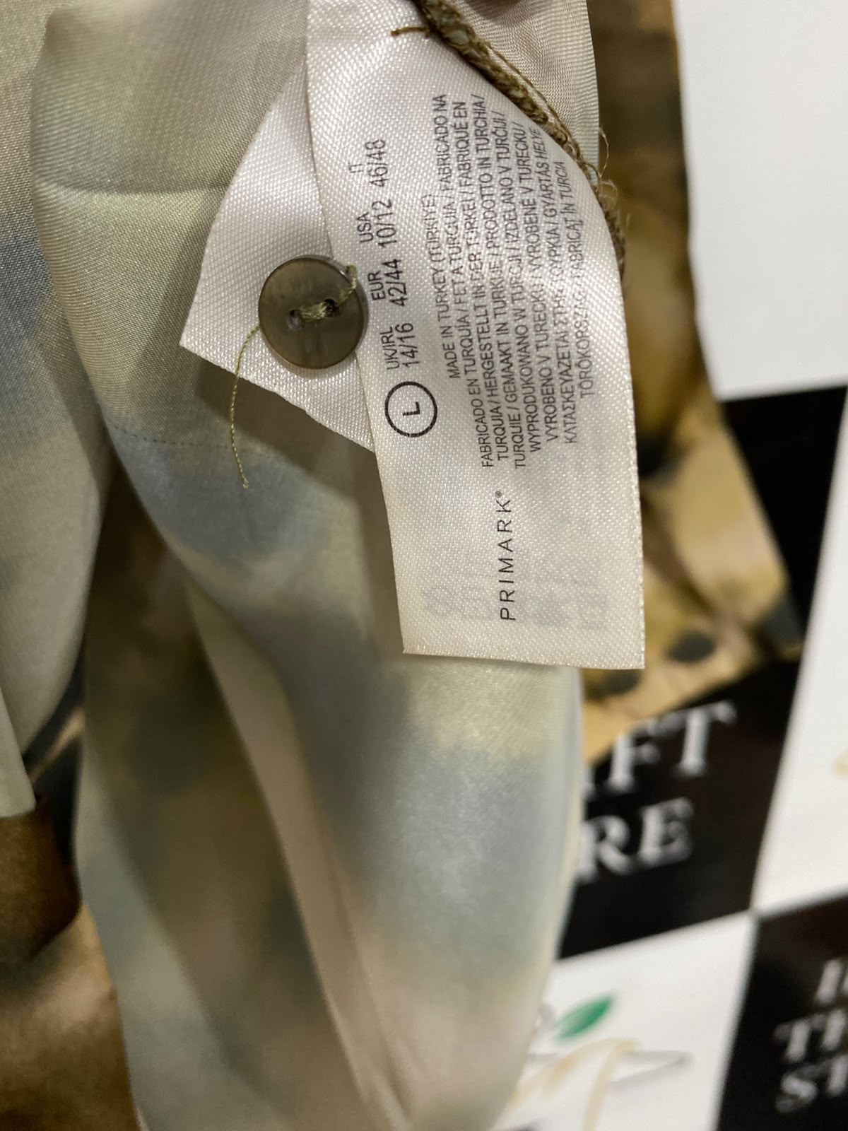 PRIMARK |L| BUST 24| A46| OLIVE AND BLACK TIE-DYE ABSTRACT-PRINT TECHNICAL UTILITY SHIRT