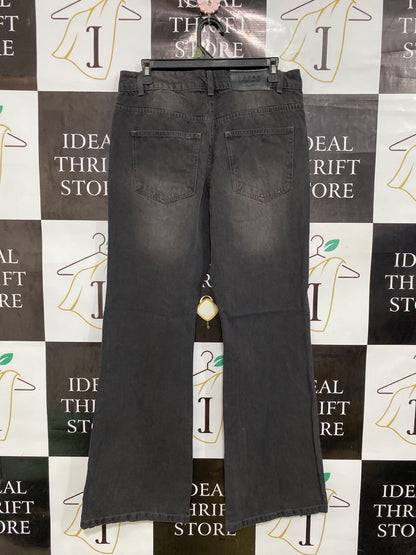 BOOHOO |L| WAIST 32| A45| WASHED BLACK FLARED TECHNICAL UTILITY DENIM JEANS