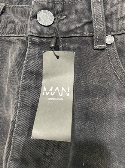 BOOHOO |L| WAIST 32| A45| WASHED BLACK FLARED TECHNICAL UTILITY DENIM JEANS