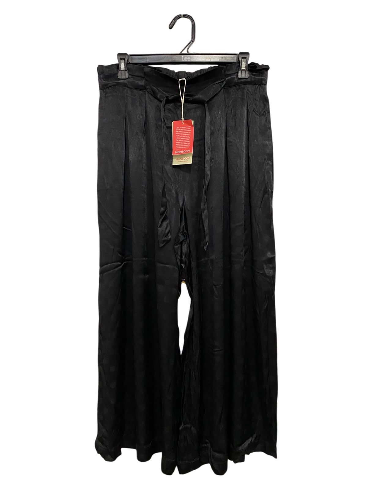 MONSOON |M| WAIST 30| A46| BLACK MONSOON SATIN-FINISH TIE-WAIST WIDE-LEG TECHNICAL UTILITY PALAZZO PANTS