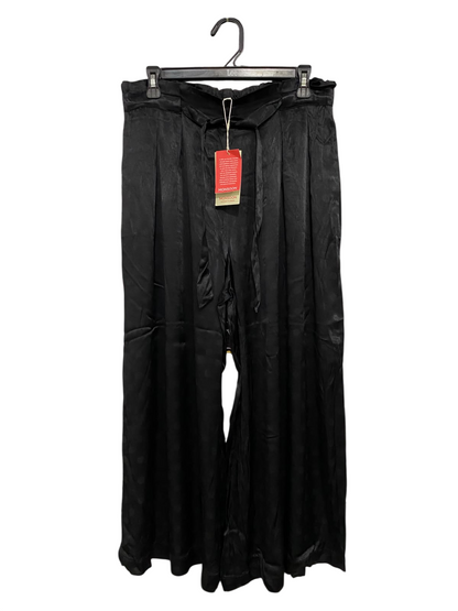 MONSOON |M| WAIST 30| A46| BLACK MONSOON SATIN-FINISH TIE-WAIST WIDE-LEG TECHNICAL UTILITY PALAZZO PANTS