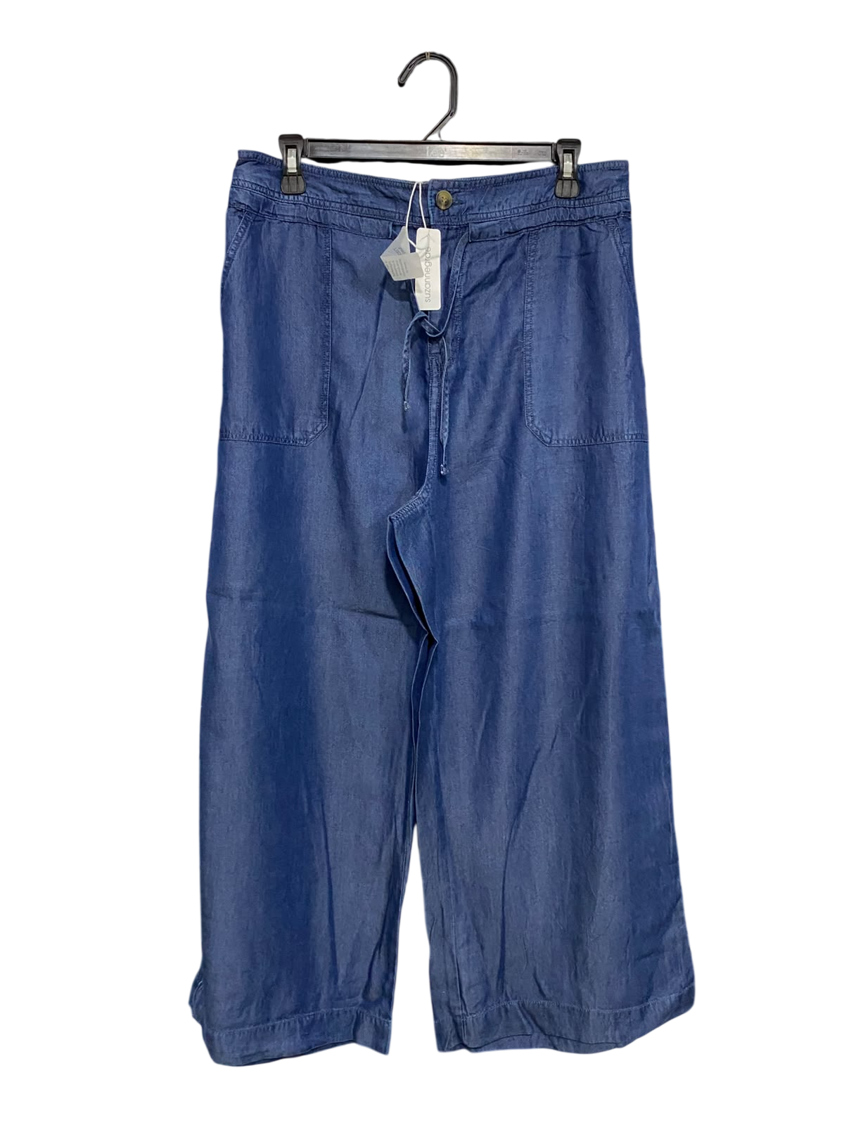 SUZANNEGRAE |L| WAIST 32| A46| BLUE DENIM-EFFECT DRAWSTRING TECHNICAL UTILITY CROPPED TROUSERS