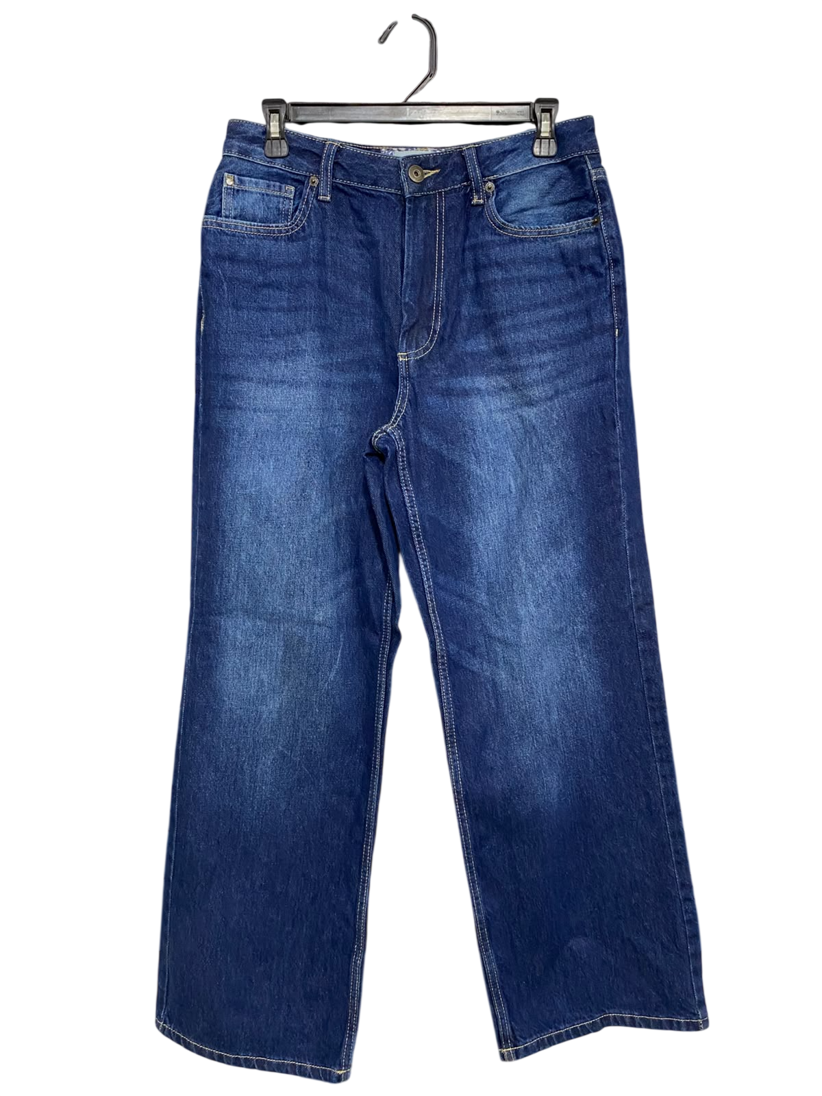 RIVER ISLAND |L| WAIST 30| A46| MEDIUM-WASH DENIM HIGH-WAIST WIDE-LEG TECHNICAL UTILITY JEANS