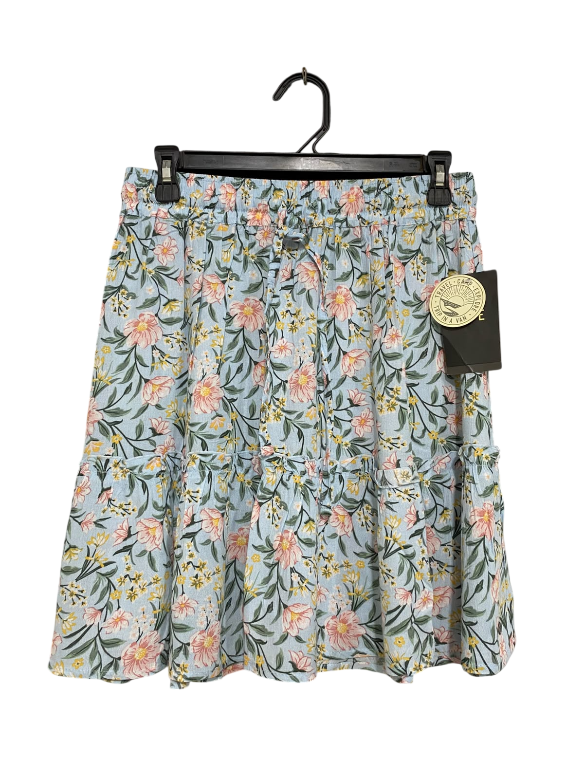CAPE |S| WAIST 28| A46| BLUE FLORAL TIERED DRAWSTRING TECHNICAL UTILITY SKIRT