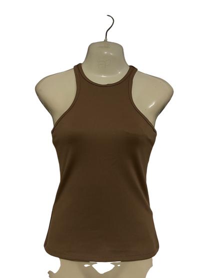 H&M |S| BUST 15| A46| BROWN RIBBED RACERBACK TECHNICAL UTILITY TANK TOP