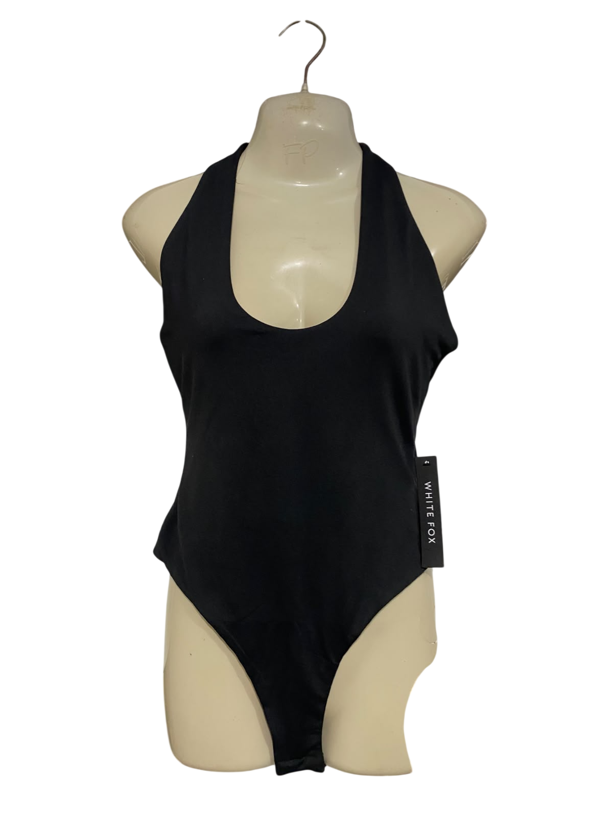 WHITE FOX |M| BUST 15| A46| BLACK WHITE FOX HALTER-STYLE TECHNICAL UTILITY BODYSUIT