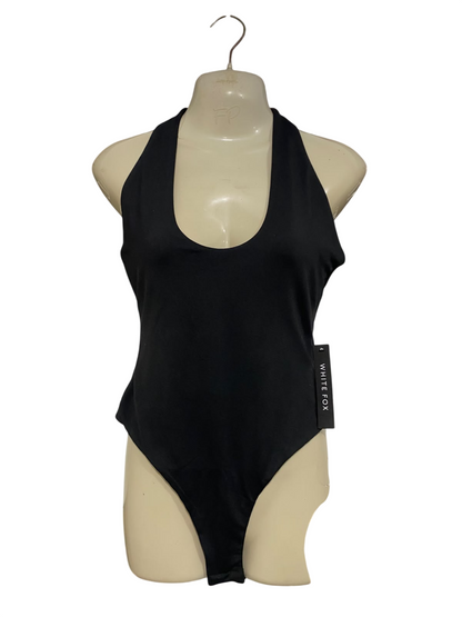 WHITE FOX |M| BUST 15| A46| BLACK WHITE FOX HALTER-STYLE TECHNICAL UTILITY BODYSUIT