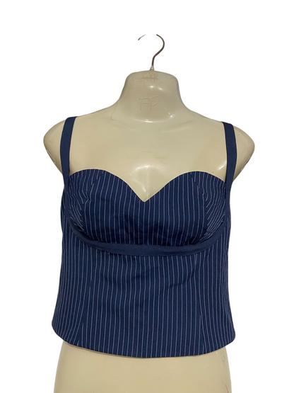 PRINCESS POLLY |S| BUST 16| A46| NAVY PINSTRIPE SWEETHEART-NECK TECHNICAL UTILITY CROP TOP