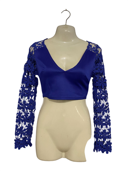 REVERSE |S| BUST 15| A46| ROYAL BLUE LACE-SLEEVE TECHNICAL UTILITY CROP TOP