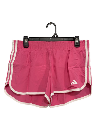 ADIDAS |L| WAIST 32| A46| PINK AND WHITE ADIDAS 3-STRIPE TECHNICAL UTILITY ATHLETIC SHORTS