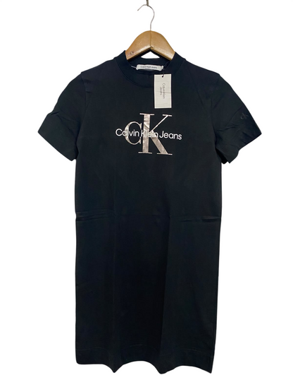 CALVIN KLEIN JEANS |XS| BUST 17| A46|BLACK  LOGO-PRINT TECHNICAL UTILITY DRESS