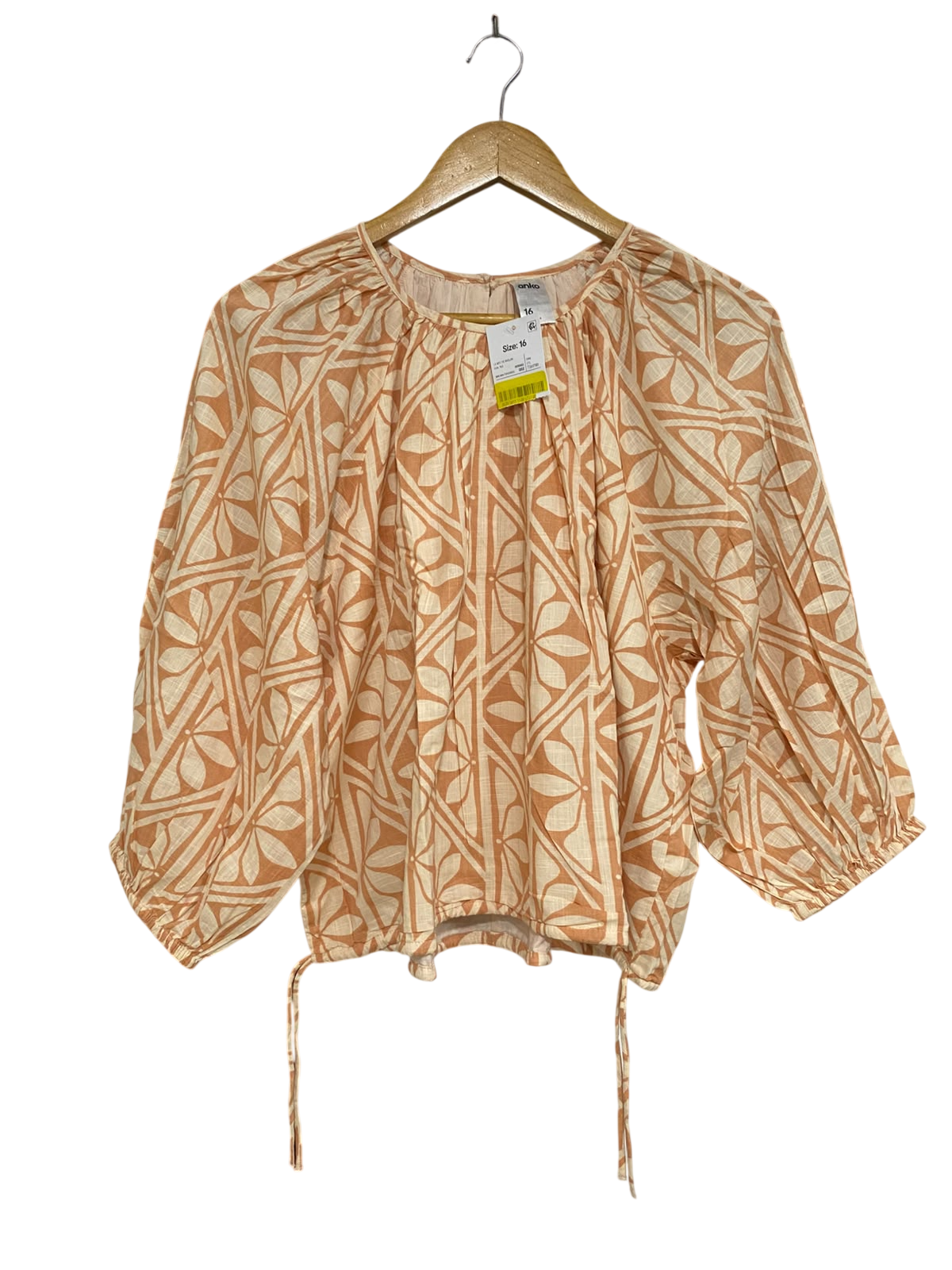ANKO |XL| BUST 25| A46| CAMEL GEOMETRIC FLORAL-PRINT TECHNICAL UTILITY BLOUSE