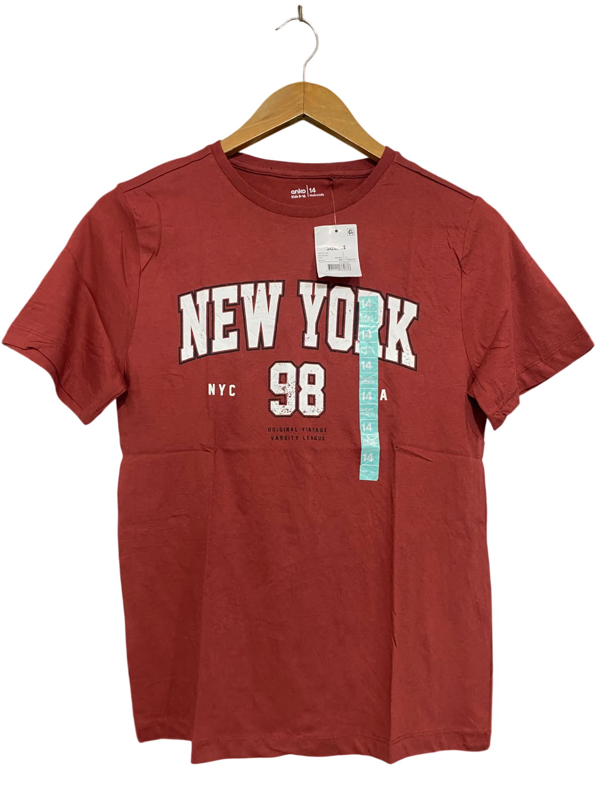 ANKO |S| BUST 17| A46| RUST RED NEW YORK 98 GRAPHIC-PRINT TECHNICAL UTILITY TEE