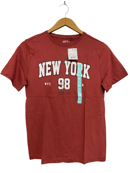 ANKO |S| BUST 17| A46| RUST RED NEW YORK 98 GRAPHIC-PRINT TECHNICAL UTILITY TEE