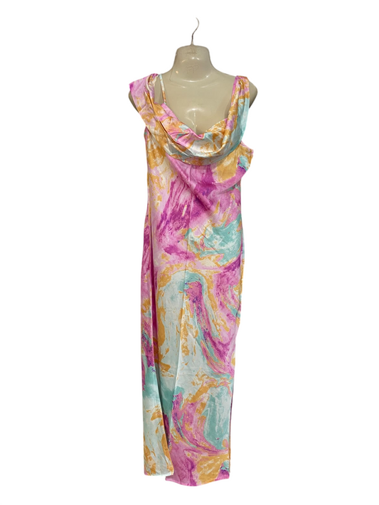 QUIZ |M| BUST 17| A47| PASTEL MARBLE-PRINT DRAPED COWL TECHNICAL UTILITY MAXI DRESS