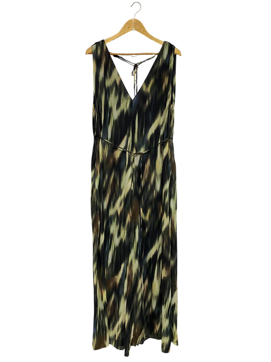 H&M |M| BUST 19| A47|  OLIVE AND ABSTRACT MULTI-PRINT TECHNICAL UTILITY MAXI DRESS