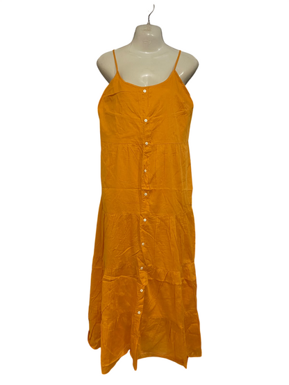 PRIMARK CARES |M| BUST 18| A47| MUSTARD BUTTON-FRONT TIERED TECHNICAL UTILITY MAXI DRESS