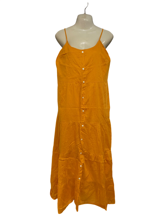 PRIMARK CARES |M| BUST 18| A47| MUSTARD BUTTON-FRONT TIERED TECHNICAL UTILITY MAXI DRESS