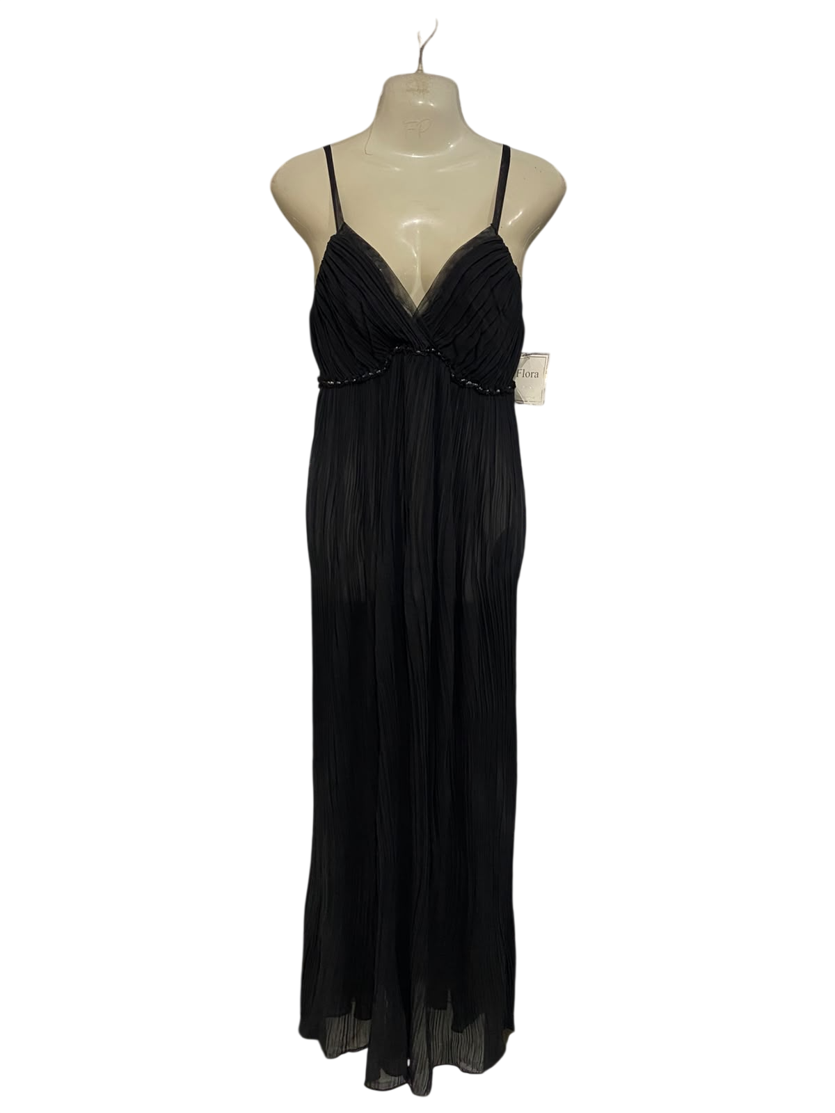 FLORA |M| BUST 16| A47| BLACK PLEATED TECHNICAL UTILITY MAXI DRESS