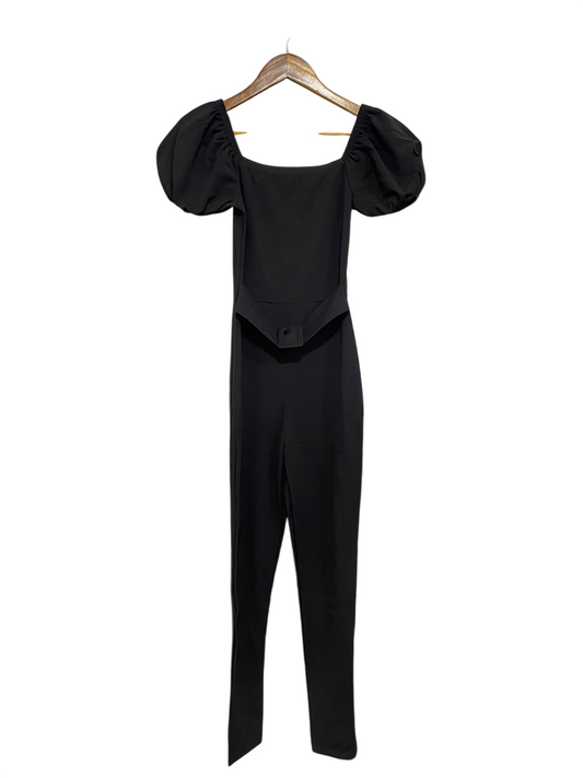 MISSGUIDED |S| BUST 14| A47| BLACK PUFF-SLEEVE TECHNICAL UTILITY JUMPSUIT