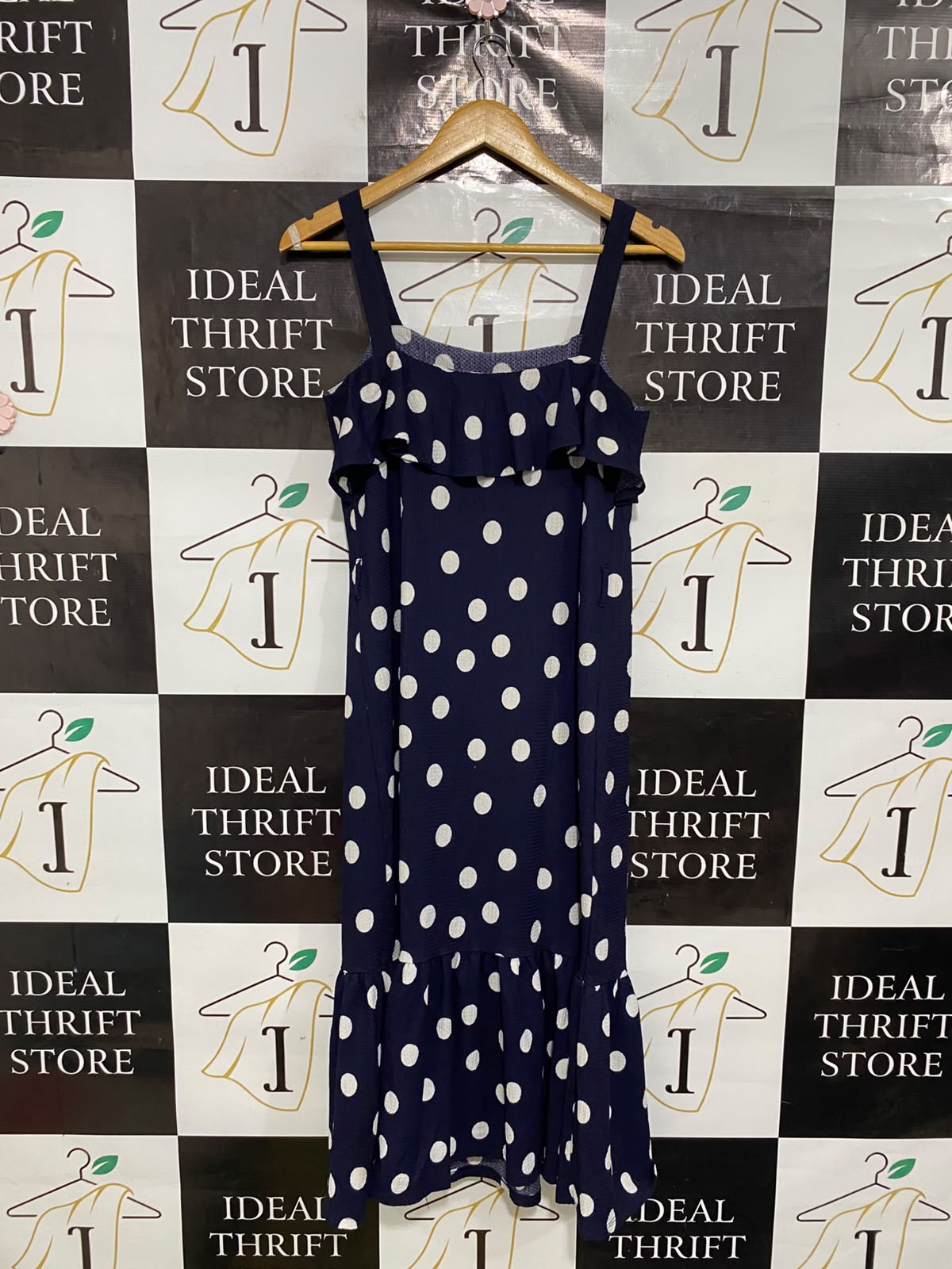 F&F |S| BUST 16| A47| NAVY AND WHITE POLKA-DOT RUFFLE TECHNICAL UTILITY MIDI DRESS